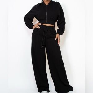 #446 black hoodie with wide leg pants
